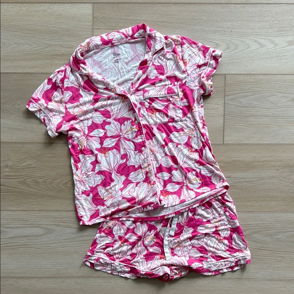 Stars Above Pink Floral Women's Pajama Set - Picture 1 of 3
